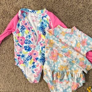 Multiples Kids Swim One Piece - Pink and Blue Floral